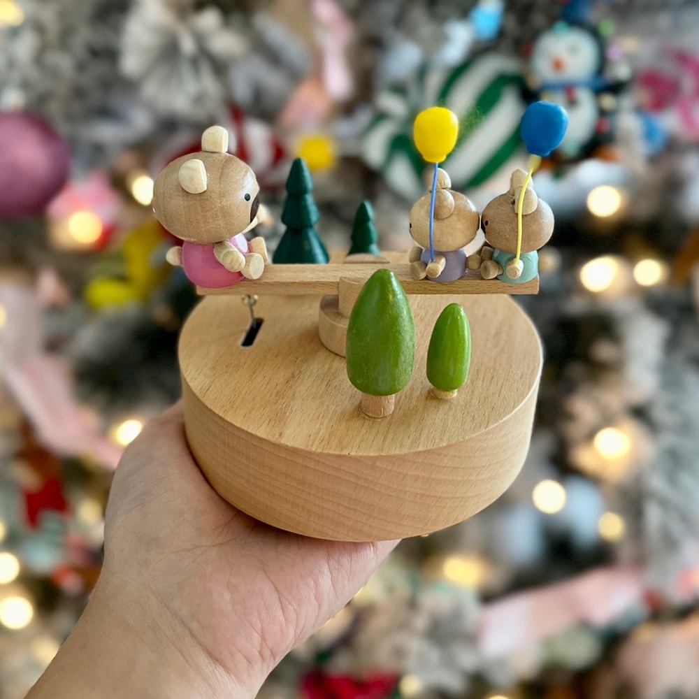 Aurora’s little collections Wooden Music Box Bear seesaw for Christmas